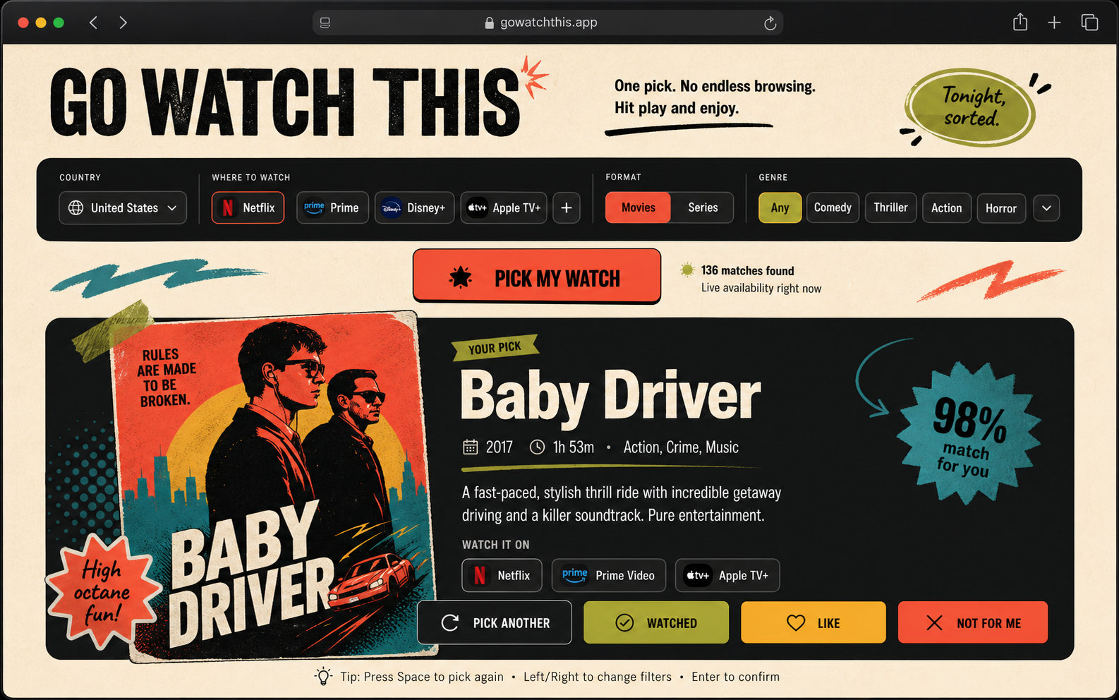 Go Watch This — one pick, no endless browsing